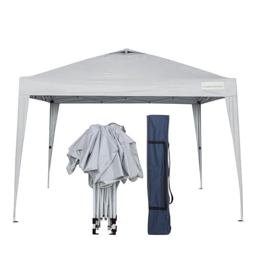 lot 11226 image: 10x10ft Pop Up Canopy Tent, Instant Shade Canopy with Vented Roof for Patio Outdoor Camping with Bag, 4 Sand Bags, 8 Stakes