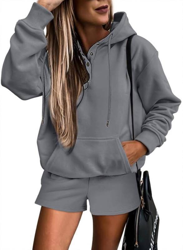 lot 11236 image: SHEWIN Women 2 Piece Lounge Set Winter Outfits Sweatsuit Fleece Oversized Crewneck Sweatshirt Loungewear Shorts 2024 Casual Cozy Pajamas Macthing Tracksuit Set,US 8-10(M),Dark Grey