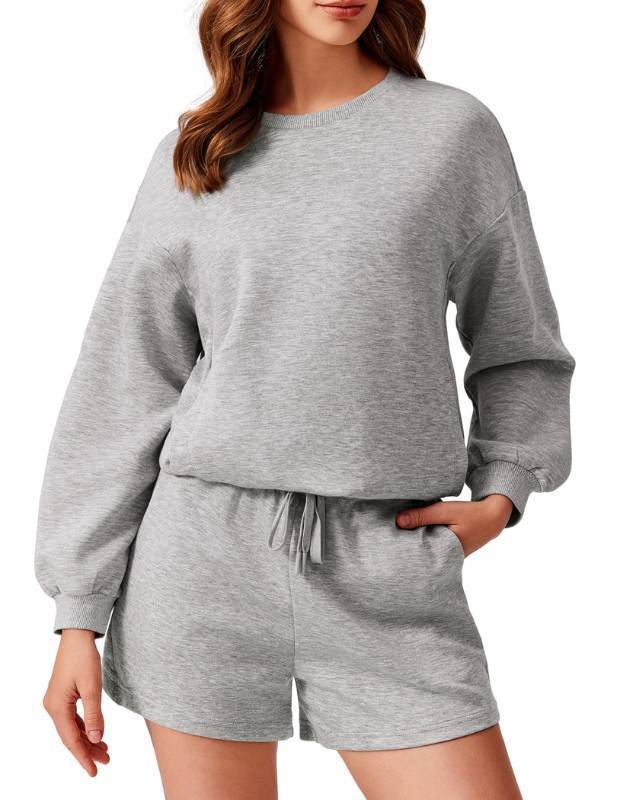 lot 11238 image: PINSPARK 2 Piece Short Sets for Women Long Sleeve Sweatshirt Matching Sets Crew Neck Sweat Suits 2024 Fall Travel, Sky Blue 2XL