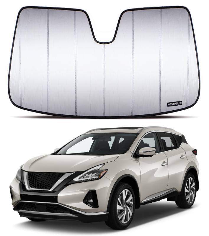 lot 11246 image: Pigenius Windshield Sun Shade for Nissan Murano 2019-2024,Front Window Sunshade Shield,2-in-1 Reflective Sun Shade,Silver for Summer, Black for Winter
