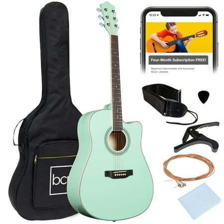 lot 11251 image: Best Choice Products 41in Full Size Beginner Acoustic Guitar Set with Case Strap Capo Strings - SoCal Green - Retail $89.99