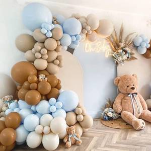 lot 6272 image: Brown And Blue Balloon Garland Double Stuffed Nude Tan Light Blue Beige Balloon Latex Arch Kit for Neutral Birthday Baby Shower Teddy Bear Gender Reveal Jungle Safari Party Decorations