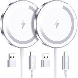 lot 6277 image: WRVVR for Apple Mag-Safe Charger 2 Pack, Magnetic Wireless Charger for iPhone 16 15 14 13 12 Pro Max Plus mini, 15W Fast Charging Pad, for Airpods 432Pro, Strong Magnet, Silver
