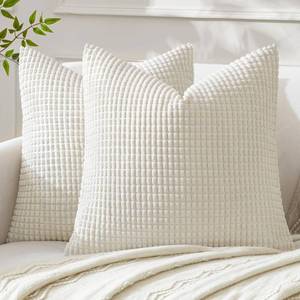 lot 6282 image: MIULEE Pack of 2 Pillow Covers 18 x 18 Inch Cream White Super Soft Corduroy Decorative Throw Pillows Couch Home Decor for Cushion Sofa Bedroom Living Room