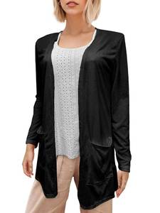 lot 6287 image: GLIENST Womens Pocketed Tops Fashion Casual Long Sleeve Cardigans Solid Printed Jackets Open Front Coats for Women Jackets Black Large