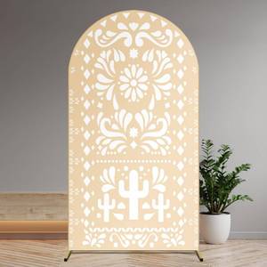 lot 6288 image: Tingjoo Beige Yellow Arch Backdrop for Baby Shower Mexican Talavera Wedding Party Stretchy Arch Stand Cover Doubleside Banner Baptisms Birthday Decoration Props(Only Cover)(3.3x6ft,Beige Yellow)