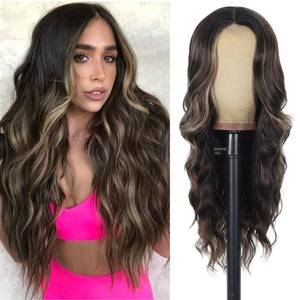 lot 6294 image: Fabunity 28 Inch Body Wave Synthetic Lace Front Wig for Women Heat Resistant Long Wavy Wig with Small Lace Middle Part Natural Looking Wigs for Party or Daily Use (Color R2626)