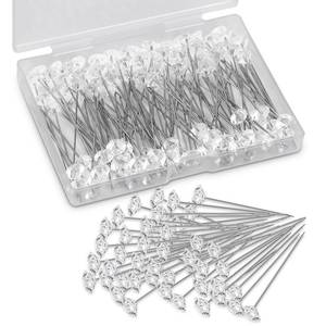 lot 6299 image: Frociviny 100pcs 2.1 Inches Bouquet and Corsage Pins, Diamond Pins for Flowers with Rhinestones Crystal Head, Elegant Floral Boutonniere Pin for Wedding, DIY Craft, Bridal Bouquet