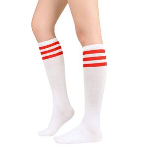 lot 6301 image: Womens Athletic Socks Outdoor Sport Socks Knee High Socks Long Stockings Casual Striped Socks 1 Pack White Red