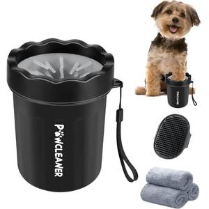 lot 6304 image: Dog Paw Cleaner, Washer, Muddy Pet Foot Cleaner for Small Medium Large Breed DogsCats (with 3 absorbent towel) (Black, Small)