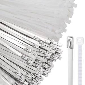 lot 6325 image: weideer 100pcs 11.8 inch Metal Zip Ties, 12inch Nylon Cable Wire Ties, 304 Stainless Steel Heavy Duty Self-locking Cable Tie for Outdoor Fence,Pipes,Vehicles,Exhaust Wrap