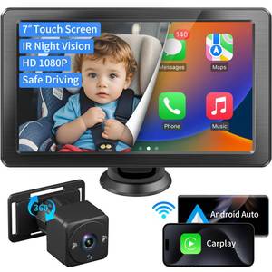 lot 6328 image: Faninso 7 HD Touchscreen Baby Car Camera - Car Baby Monitor with Apple CarPlay, 1080p Ultra Night Vision, Invisible Infrared Lights, 150° Wide Angle, Easy Installation, Fits Most Cars