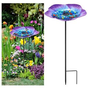 lot 6341 image: TandeFio Vivid Flower Bee Watering Station with Metal Butterfly Water Feeder Cup and 30 Colorful Glass Marbles for Bee, Butterfly, Bird Gardening Decor (Blue, Purple)