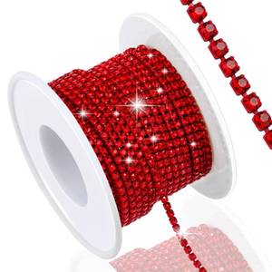 lot 6342 image: Dowarm 10 Yards 2MM Crystal Rhinestone Close Chain Trim for Sewing Crocs Shoes Clothes Cups, Claw Rhinestone Chain for Craft Jewelry Wedding Bouquet DIY Decoration, SS6, RedSiam