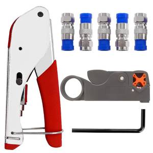 lot 6369 image: mxuteuk RG59 RG6 Coax Cable Crimper Tool Coaxial Compression Tool Fitting Wire Stripper With 5PCS F Type RG6 Compression Connectors