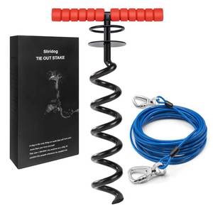 lot 9256 image: Sliridog Heavy Duty 30FT Dog Tie Out Cable and Stake for Large Dogs, Dog Tie Out Stake and Cable Anchor for Dogs Up to 200 lbs,for Yard, Beach, Outdoor (Large, Black)