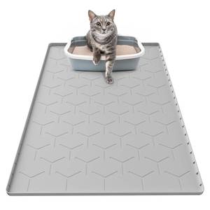 lot 9262 image: Garoopion Cat Mat for Litter Box, Large 34 X 22 Cat Litter Mat, Waterproof Silicone Pad for Floor, Gray