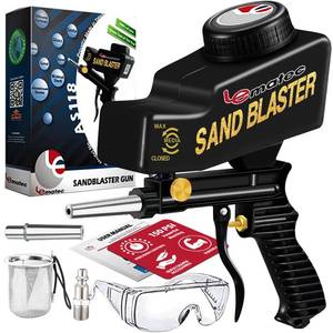 lot 9264 image: LE LEMATEC Sand Blaster Gun Kit for Air Compressor, PaintRust Remover for Metal, Wood & Glass Etching, Up to 150 PSI Blasting Media for Aluminum, Sand, Walnut Shells & Soda Blaster, Black (AS118)
