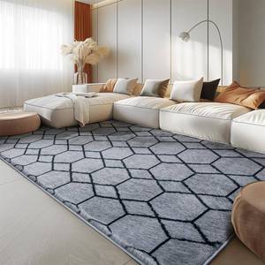lot 9267 image: Area Rug for Living Room Bedroom, 4X6 Feet Soft Shaggy Rug, Plush Fluffy Rugs, Modern Moroccan Geometric Carpets, Anti-Skid Durable Carpet for Kids Dorm Nursery, Home Decor Aesthetic, Grey and Black