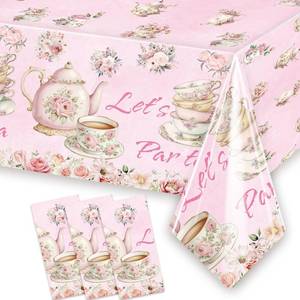 lot 9269 image: 3 Pcs Pink Floral Tea Tablecloth 54 x 108 Lets Par Tea Table Cover for Teapots Teacups Theme Girls Par Tea Baby Shower Floral Birthday Engagement Bachelorette Party Table Supplies Decorations