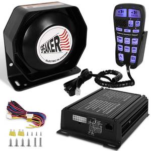 lot 9274 image: Emergency Police Siren 200W Multi-Tones PA System Slim Speaker Sirens with Handheld Controller & Mic Microphone Warning Electronic Alarm Horn Kit for Tow Truck Car Vehicles Pickup UTV ATV POV RV - Retail $79.84