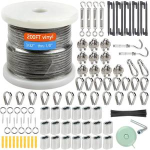 lot 9275 image: Shineyoo 18 Wire Rope Kit��Steel Wire Cable��200FT Turnbuckles for Cables Wire��Vinyl Coated Stainless Steel Cable Wire for Outdoor,Garden,Kitchen,Craft with Turnbuckle