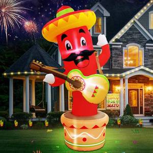 lot 9276 image: AerWo 6FT Cinco De Mayo Inflatables Chili Mexican Party Decorations, Blow Up May 5 Taco Sombreros Guitar Mexicano Fiesta Party Decorations with Built-in LEDs for Outdoor Garden Lawn Yard