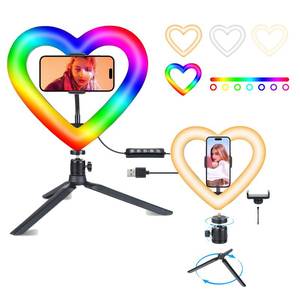 lot 9278 image: 10 RGB Ring Light with Tripod Stand & Phone Holder - 47 Color Modes, Dimmable Desk Light for Selfies, TikTok, Makeup, Online Meetings, Content Creation (iPhoneAndroid)