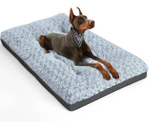 lot 9289 image: POCBLUE Deluxe Washable Dog Bed for Large Dogs Dog Crate Mat 36 Inch Comfy Fluffy Kennel Pad Anti-Slip for Dogs Up to 60 lbs, 36 x 23, Grey