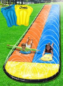 lot 9293 image: JAMBO XL Premium 20Ft Slip Splash and Slide with 2 Bodyboards, Heavy Duty Water Slide with Advanced 3-Way Water Sprinkler System, Backyard Waterslide, Splash Mat, Outdoor Water Toys n Slides for Kids