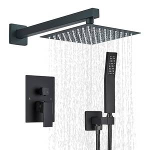 lot 9294 image: Ackwave Shower Faucet Matte Black Shower System with 8 Inches Rain Shower Head and Handheld Spray Bathroom Luxury Rain Shower Faucet Set Complete Wall Mounted - Retail $87