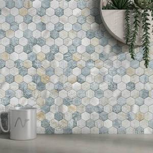 lot 9295 image: MOFIT Hexagon Peel and Stick Backsplash Tiles Kitchen,Self-Adhesive Metal and Marble Honeycomb Peel and Stick Wall Tiles Sticker Mosaic Heat Resistant(Blue Green Gray,10sheets)