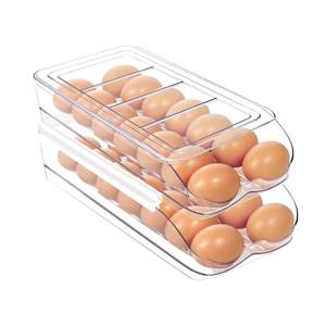 lot 9296 image: MesRosa Egg Holder for Fridge, Automatic Rolling Egg Organizer for Refrigerator, Clear Plastic Egg Container & Tray, Stackable Dispenser and Storage Bin with Sturdy Lid to Saving Space -2 Layer
