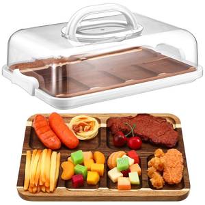 lot 9300 image: Baderke Acacia Wood Cutting Board with Compartments Clear Locking Lid and Base 12 x 8.5 Inch Charcuterie Board Serving Board for Snacks Dessert Fruit Meats Cheese Kitchen Picnic Camping