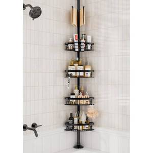 lot 9302 image: cutefafa Rustproof Corner Shower Caddy Tension Pole, 4 Large Baskets for Bathtub Shampoo Storage Organizer Bathroom Height Adjustable Shelves from 23.6 to 114.5 Inch with Towel Bar