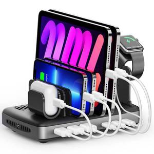 lot 9307 image: Unitek USB C Charging Station for Multiple Devices Apple, 120W 6 Port Charging Dock with Type-C PD 20W & PD 60W, Fast Charging Stand with Smartwatch & Airpods Holder for iPhone, iPad, Tablet, MacBook - Retail $79.99
