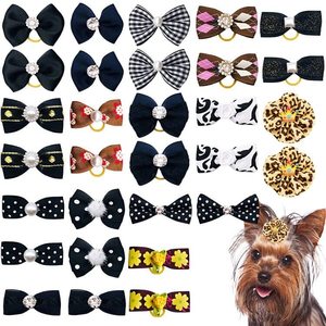 lot 10075 image: JpGdn 30PCS15PAIRS Black Dog Hair Bows with Rubber Bands Puppy Hair Bowknot Top Knot Elastic for Girl Female Doggy Cat Rabbit Poodle Pet Animal Grooming Accessories Attachment