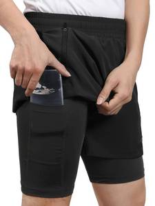 lot 10093 image: ARSUXEO Mens 2 in 1 Active Running Shorts with 2 Zipper and 1 Phone Pockets Black Large