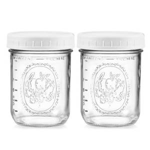 lot 10110 image: Wide Mouth Mason Jars 16 oz - (2 Pack) - Wide Mouth 16-Ounces Pint Mason Jars with White M.E.M Food Storage Plastic Lids - For Storage, Canning, Freezing, Leak Proof, Microwave & Diswasher Safe