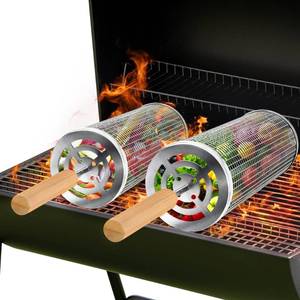 lot 1935 image: A 2PCS Stainless Steel Rolling Grill Baskets for Outdoor BBQ  Heavy-Duty Grilling Basket with Locking Handle  Round Grill Accessories for Fish, Meat, Vegetables  BBQ Gifts for Men & Grill Enthusiasts