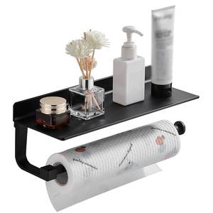 lot 1940 image: Danpoo Wall Mount Paper Towel Holder with Shelf for BathroomKitchen, Adhesive Hand Towel Holder, Matte Black