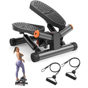 lot 1944 image: Niceday Twist Stepper for Exercise at Home, Mini Stair Stepper with Resistance Bands at Home Workout Equipment with 300LBS Loading Capacity, Hydraulic Fitness Stepper with LCD Monitor Gray