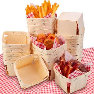 lot 1952 image: Thyle 60 Pcs30 Sets One Pint Wood Berry Basket with Wax Paper Sheets 4 Inch Square Vented Wood Boxes Small Basket Container with Checkered Deli Paper for Gifts Fruit Picking Berry Sweet Baby Shower