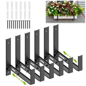 lot 1960 image: Housolution 6-Pack Planter Box Brackets, (6.2 to 12.6 Inches) Adjustable Window Box Brackets, Wall Mount Flower Box Bracket, Heavy Duty Planter Shelving for Patio Garden Fence Railing Balcony, Black