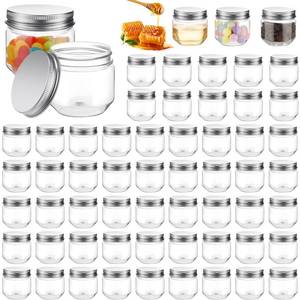 lot 1969 image: Tanlade 60 Pcs 3 oz Clear Plastic Jars with Lids Wide Mouth Mason Jars Mini Storage Containers Bulk for Herb Jelly Wedding Valentine Favors Shower Party Favors(Silver)