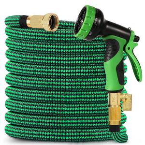 lot 1975 image: A 50 ft Expandable Garden Hose - 2025 Reinforced No Kink Retractable Water Hose 50ft with 10 Pattern Spray Nozzle, Solid Brass Fittings, Strong Expanding Latex Tube - Super Lightweight & Flexible