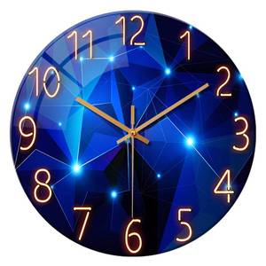 lot 1984 image: Constantplanet Blue Wall Clock for Living Room Decor Kitchen Wall Clocks Battery Operated 12 Inch Round Glass Decorative Wall Clock Non Ticking