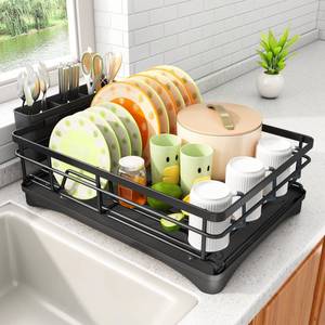 lot 1986 image: Dish Drying Rack - Stainless Steel Dish Rack for Kitchen Counter, Large-Capacity Dish Drainer with Cutlery Holder, Kitchen Organizer for Dishes, Spoons and Forks, Black