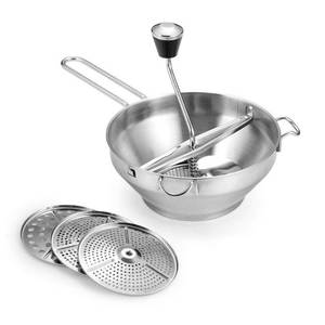 lot 1989 image: Rotary Food Mill Potato Ricer with 3 Interchangeable Disks, Great for Making Puree or Soups of Vegetables, Baby Foods, Stainless Steel 2 Quart Kitchen Mills, Easy Clean and Assemble, Manual Operati