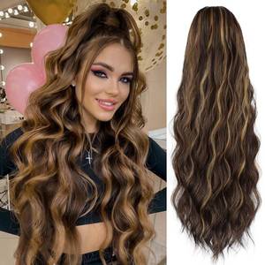 lot 2066 image: FREEMEIGE Ponytail Extension for Women Long Wavy Drawstring Ponytail Extension Synthetic Highlight Clip in Ponytail Hair Extensions for Daily Party Use 26 Inch (Dark Brown Mix Caramel Brown)
